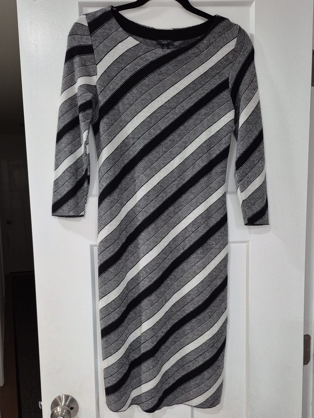 Ann Taylor Striped Black & Gray Knit Dress